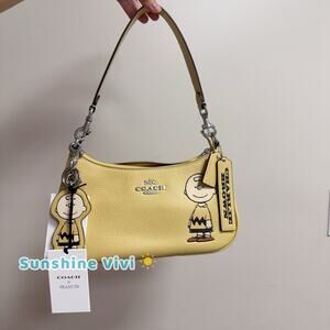 NWT Coach X Peanuts Bundle Teri Shoulder Bag Charlie Brown CBJ83 & CBG59 Charm
